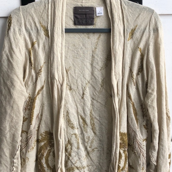 Anthropologie Guinevere Gold Feather Cardigan - Picture 4 of 6